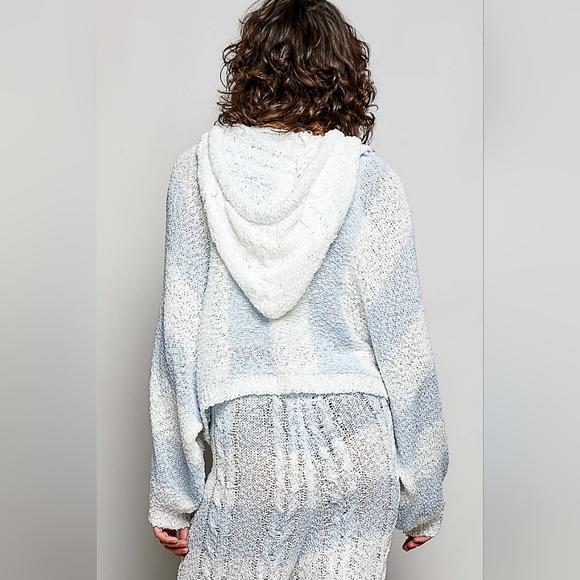​POL Blue & White Striped Cable Knit Hoodie & Wide Leg Pant Coordinated Set - Picture 12 of 12